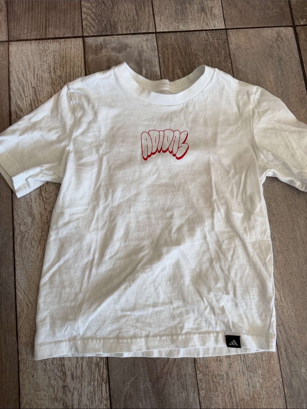 adidas White Kids Tee with red Logo
